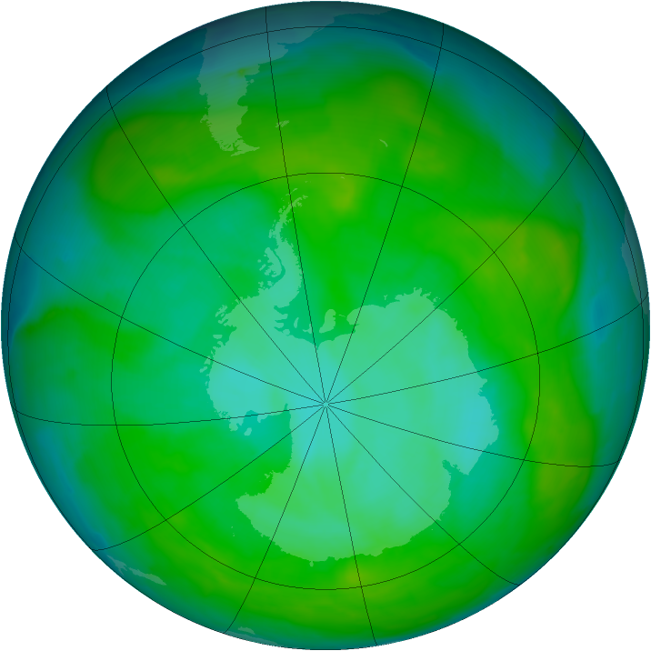 Antarctic ozone map for 22 December 2012